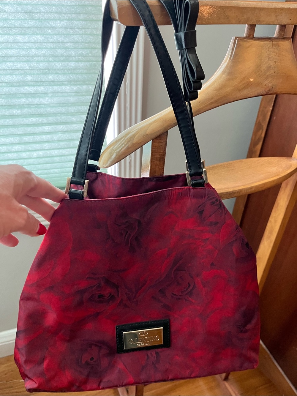 Valentino Garavani Red and Black Floral Shoulder Bag